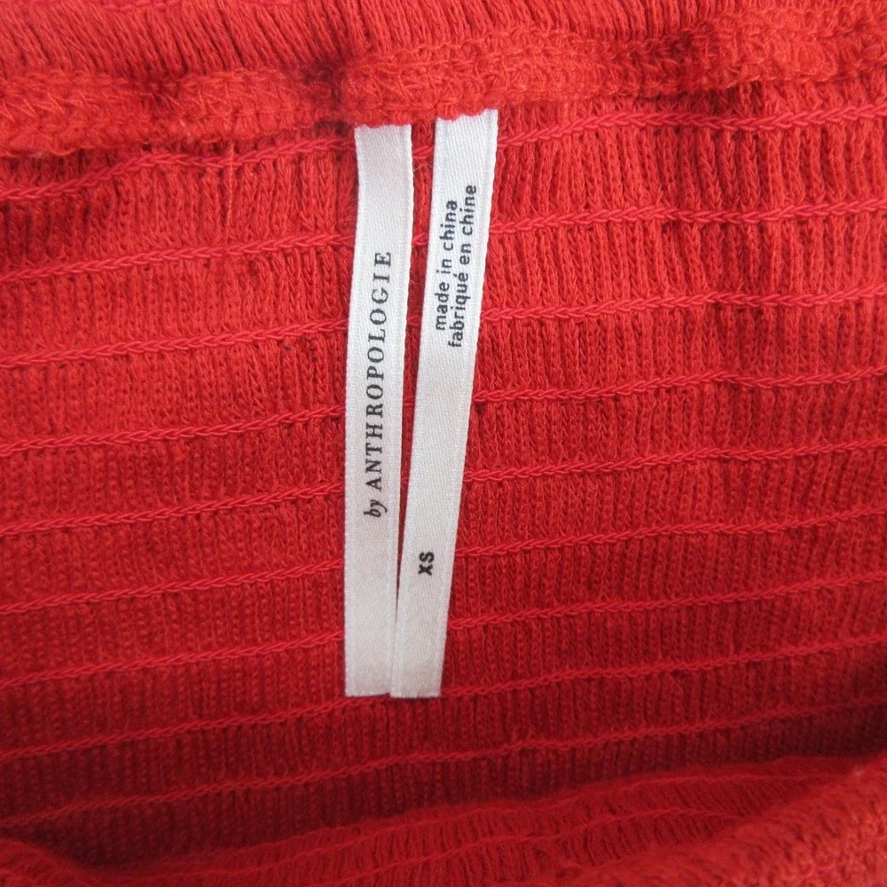 Anthropologie Women's Blouse XS Red Smocked Cropped Puff Sleeve Square Neck